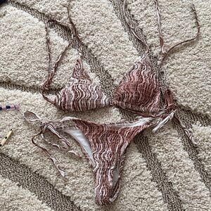 Stylish Brown and White Bikini Set